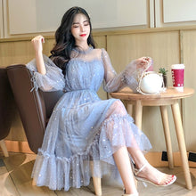 Load image into Gallery viewer, RUGOD New shiny women dress sequined transparent loose a line mesh patchwork elegant solid summer dress korean style kimono