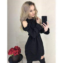 Load image into Gallery viewer, Women Sexy Off Shoulder Ruffle Mini A Line Dress Casual Solid Long Sleeve Dress 2019 Autumn Women  Fashion Elegant Party Dresses