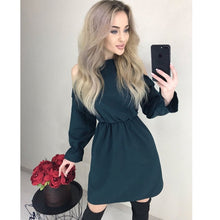 Load image into Gallery viewer, Women Sexy Off Shoulder Ruffle Mini A Line Dress Casual Solid Long Sleeve Dress 2019 Autumn Women  Fashion Elegant Party Dresses