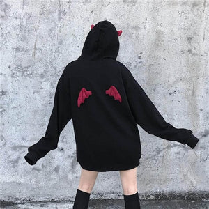 NiceMix Fall Winter Women Sweatshirts High Street Harajuku Cute Hoodies  Punk Gothic Devil Horn Chic Hooded Pullover Loose Sweat