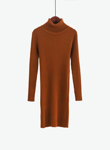 Korean Sweater Dress Fashion Women Knitted Dresses Elegant Women Turtleneck Sweaters Dress Knitting Cotton Winter Women Dresses