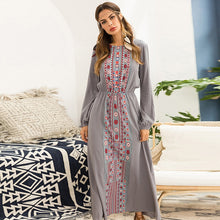 Load image into Gallery viewer, Siskakia Women long Dress 2019 Fashion Ethnic Printing Maxi Dresses long sleeve Beach Holiday Vocation Wears Gray Blue khaki