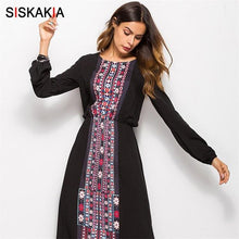 Load image into Gallery viewer, Siskakia Women long Dress 2019 Fashion Ethnic Printing Maxi Dresses long sleeve Beach Holiday Vocation Wears Gray Blue khaki