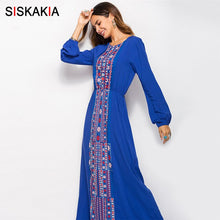 Load image into Gallery viewer, Siskakia Women long Dress 2019 Fashion Ethnic Printing Maxi Dresses long sleeve Beach Holiday Vocation Wears Gray Blue khaki