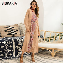 Load image into Gallery viewer, Siskakia Women long Dress 2019 Fashion Ethnic Printing Maxi Dresses long sleeve Beach Holiday Vocation Wears Gray Blue khaki