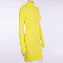 Load image into Gallery viewer, InstaHot Turtleneck Long Sleeve Skinny Mini Dress Women Autumn Sexy Sporting Style Dresses 4 Color Bodycon Slim Yellow Clubwear